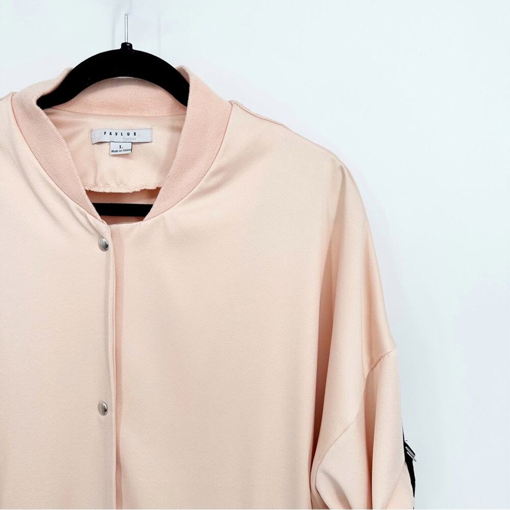 Favlux Peach Snap Button Roll Sleeve Long Top